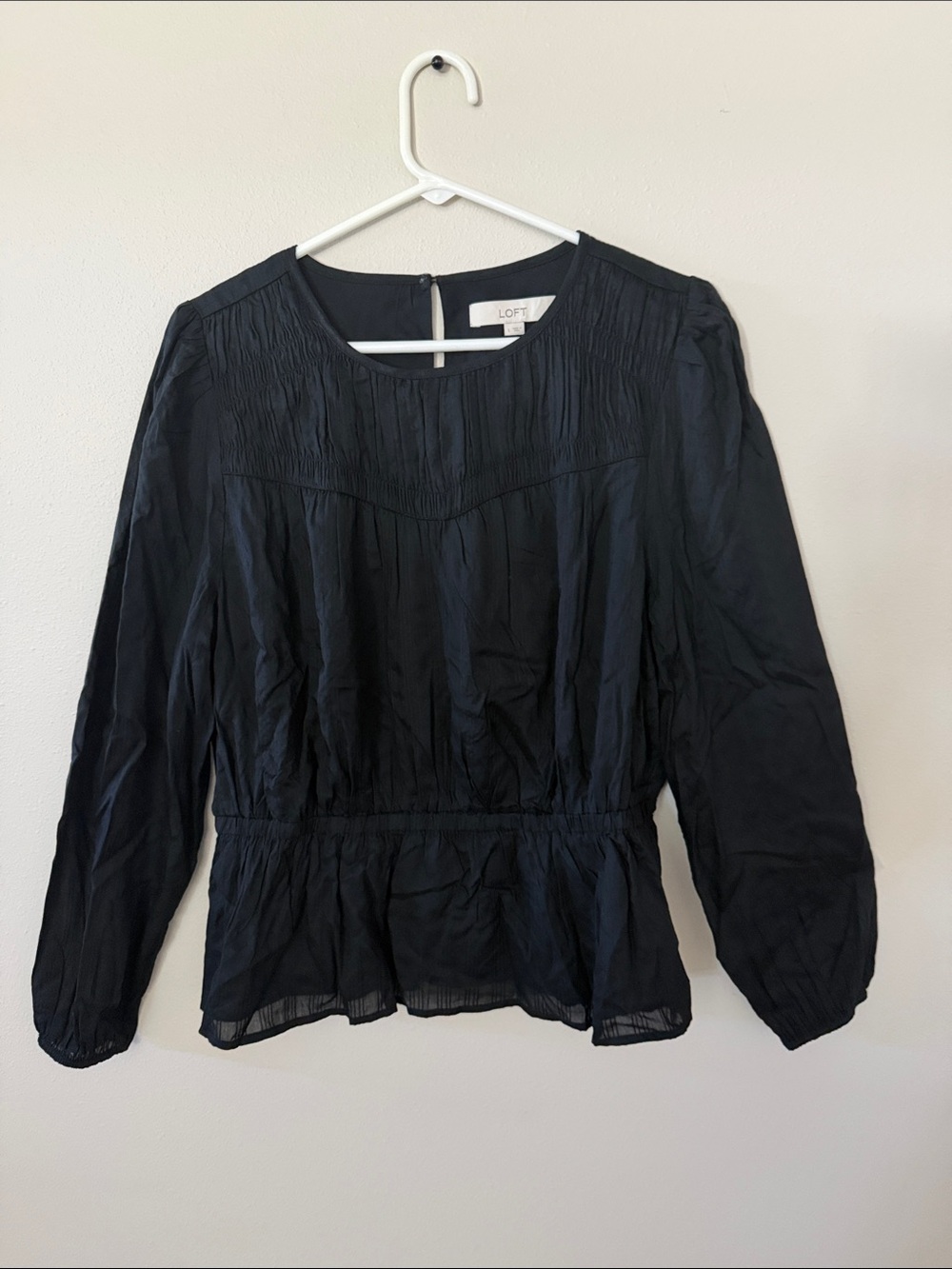 LOFT Navy-Black Long Sleeve Peasant Blouse